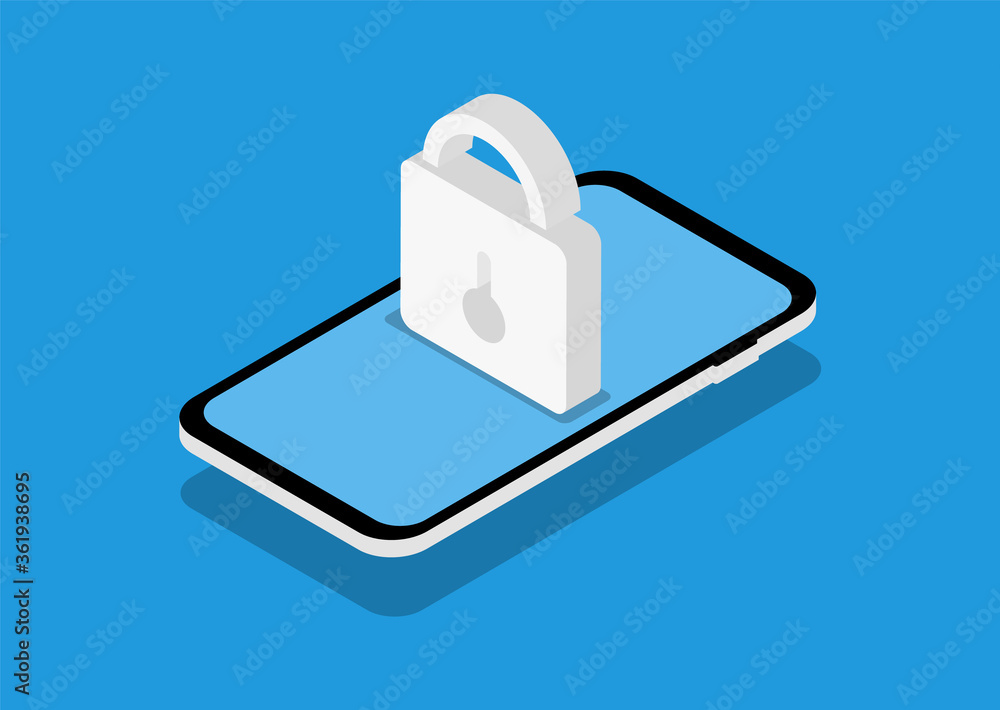 Poster Mobile data protection in isometry. GDPR. Modern web pages for web sites.