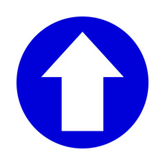 arrow pointing up white in circle blue for icon flat isolated on white, circle with up arrow for button interface app, arrow sign of next or download upload concept, arrow simple symbol for direction