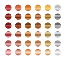 Set of metallic gradients, gold, silver and bronze. Collection of gradient colors.