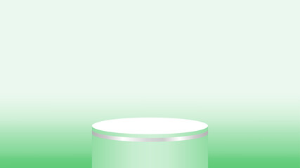 3d pedestal cylinder circle green soft for cosmetics showcase, podium circle stage green pastel soft color, platform 1 step for advertising copy space, one podium round for product display