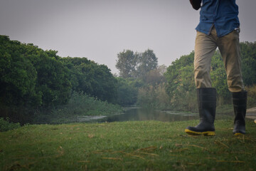 Indian Wild life photographer with camera in a jungle, Indian Safari 