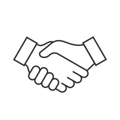 Handshake line icon. Greeting gesture. Make a good business deal. Cooperation, friendship, contract, partnership, agreement concept. Black outline, white background. Vector illustration, flat,clip art