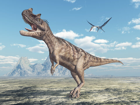 Dinosaurier Ceratosaurus in einer Landschaft
