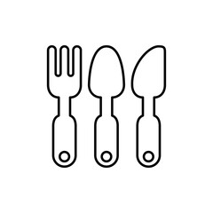 Concepto restaurante. Icono plano lineal cubiertos con mango en color negro