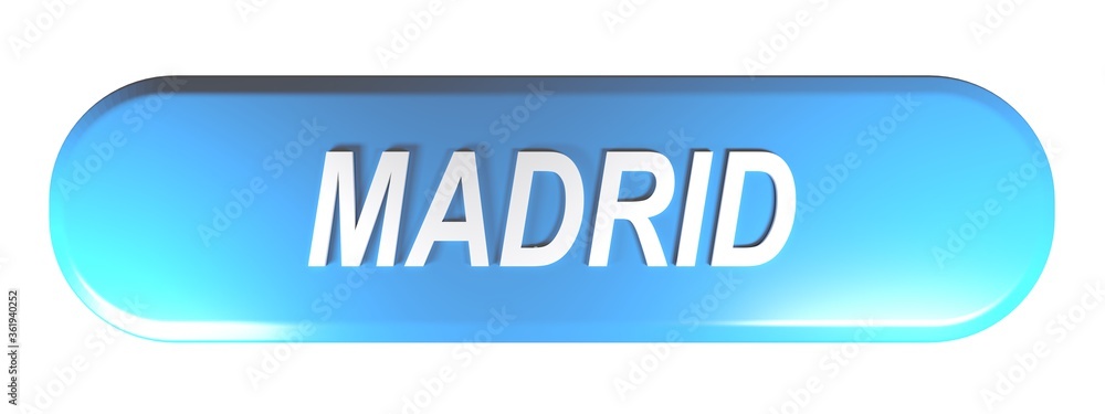 Aufkleber madrid blue rounded rectangle push button - 3d rendering illustration
