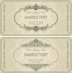 set of antique greeting cards, invitation with victorian ornaments and vintage frame, beautiful, luxury postcards