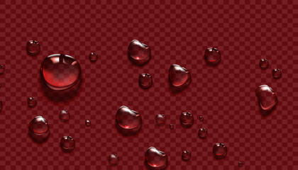 Water rain drops or steam shower isolated on transparent background. Realistic pure droplets condensed. Vector clear vapor water bubbles on window glass surface for your design.