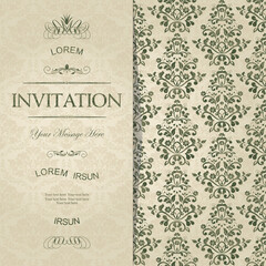 vintage card with damask background and elegant floral elements. Vector	
