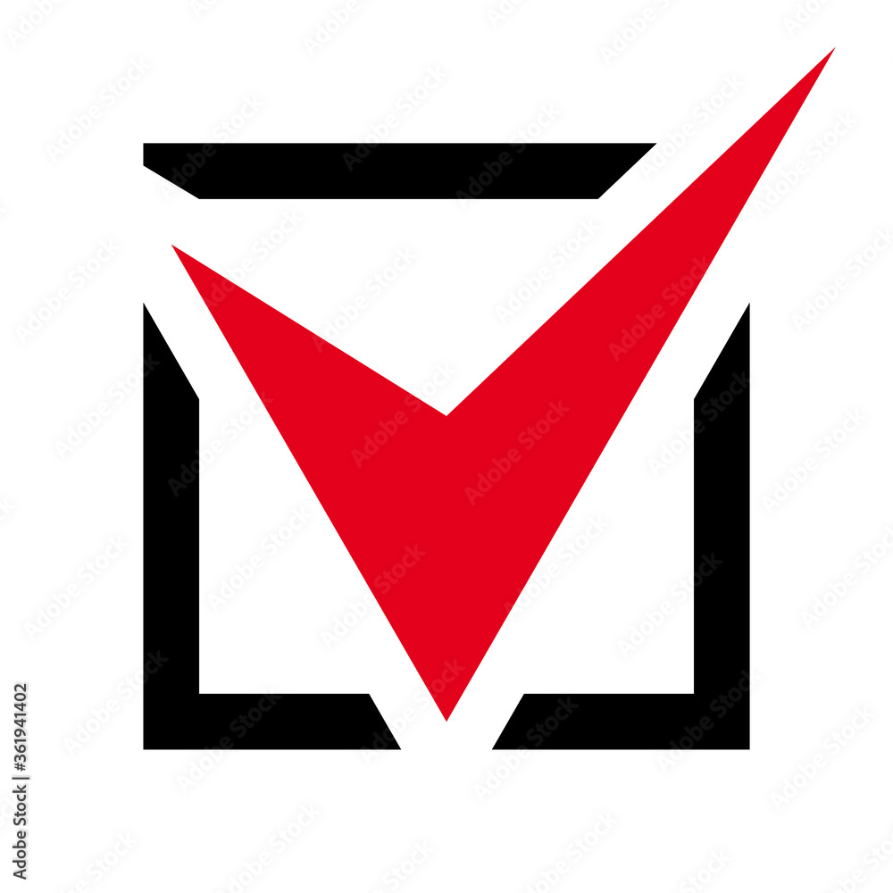 Aufkleber Checkbox icon, red tick symbol in a black square isolated on a white background. EPS10 vector file