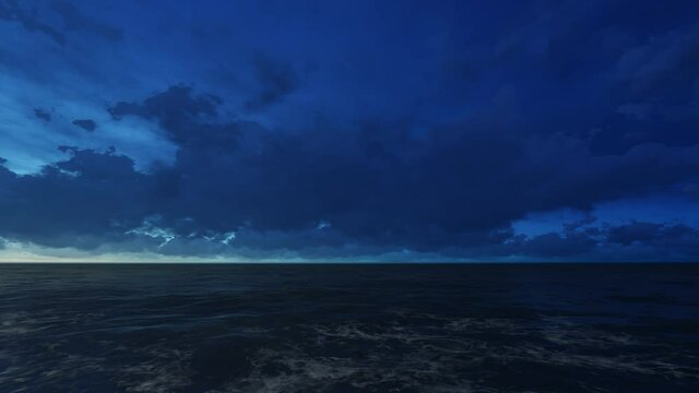 Animated Dark Ocean Horizon with Storm Clouds at Twilight