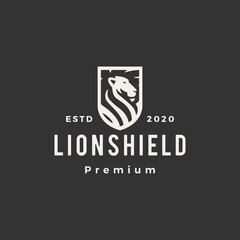 lion shield hipster vintage logo vector icon illustration