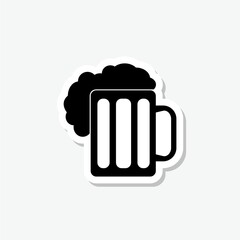 Glass of beer with foam sticker icon isolated on gray background