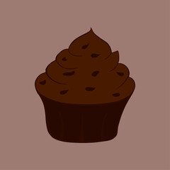 Chocolate cupcake isolated. Hand-drawn Vector illustration. Brown colors.