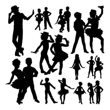 Cute children dancing silhouettes. Good use for symbol, logo, mascot, sign, or any design you want.