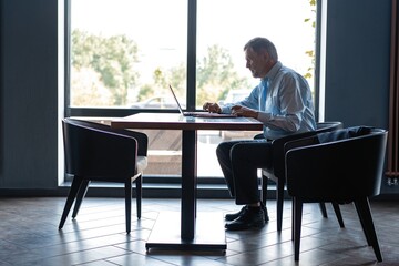 Mature businessman working on laptop. Handsome mature business leader sitting in a modern office