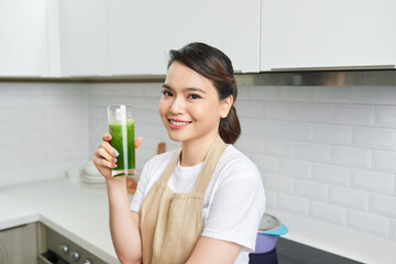 Healthy Drink. Smiling Black Girl Holding Glass, Drinking Delicious Detox Smoothie, Copyspace