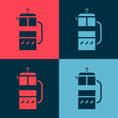 Pop art French press icon isolated on color background. Vector Illustration.