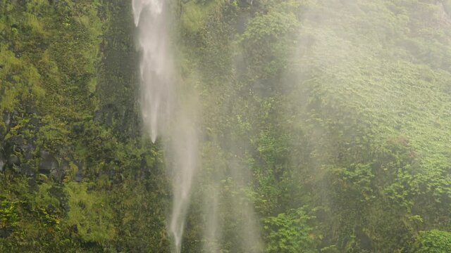 Close up of a waterfall in the wind