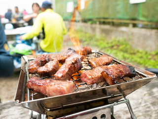 山で調理するBBQ炭火高級和牛焼肉【ミスジ】