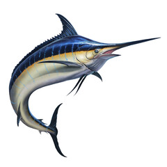 Big black marlin jumps out of the sea. Black Swordfish extreme fishing on the high seas. Holidays in the tropics and hobbies. - 361945819