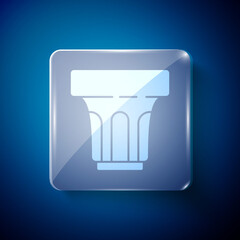 White Glass with water icon isolated on blue background. Soda glass. Square glass panels. Vector Illustration.