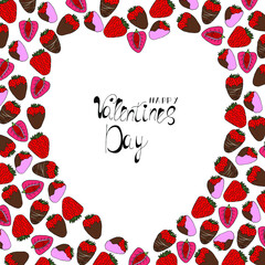 card in the shape of a heart with strawberries and lettering