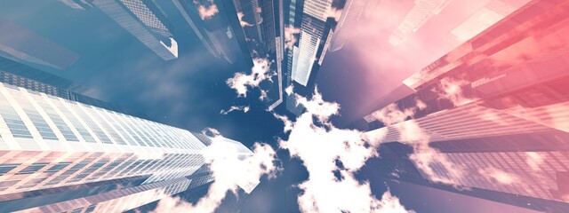 Skyscrapers abstraction against the sky with clouds, 3D rendering
