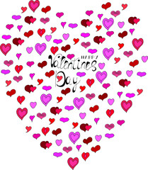 romantic heart-shaped card with hearts and lettering