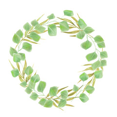 Fototapeta premium Eucalyptus leaves and bamboo floral watercolor wheath 