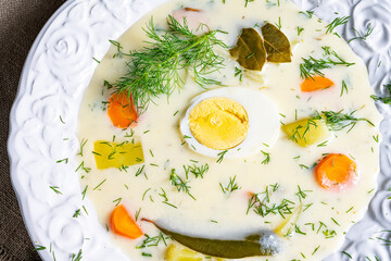 Dill soup with potato, fresh dill and egg