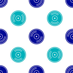 Blue Vinyl disk icon isolated seamless pattern on white background. Vector Illustration.