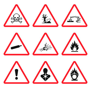 GHS pictogram hazard sign set. Isolated on white background. Dangerous, hazard symbol icon collection. Vector illustration image.