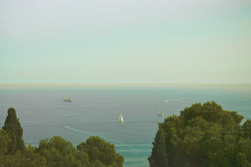 Fotografia niczym obraz : widok na Morze Śródziemne na wysokości Malagi, Hiszpania Costa del Sol - obrazy, fototapety, plakaty
