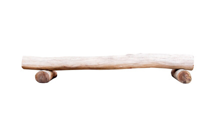 Wood bench made from log isolated on white background and clipping path