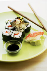 Sushi with soy sauce