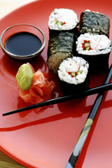 Sushi with soy sauce