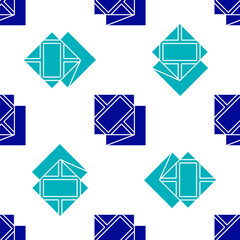 Blue Folded map icon isolated seamless pattern on white background. Vector Illustration.