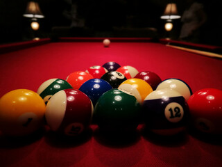 The pool game. Artistic look in vintage colours.