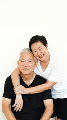 Asian elder senior couple happy life  together smile on white background