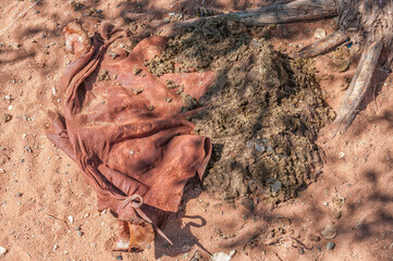 Animal hide with cattle dung used to plaster huts