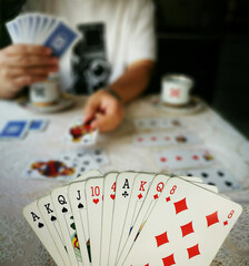 Bridge. Artistic look in vintage vivid colours. Finger, table.