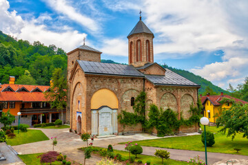 Fototapeta na wymiar Medieval Raca Monastery. Serbian Orthodox monastery built in the 13th century as the endowment of Serbian King Stefan Dragutin Nemanjic. Located south of Bajina Basta, Serbia.