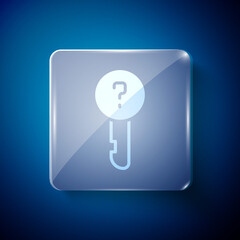 White Undefined key icon isolated on blue background. Square glass panels. Vector Illustration.