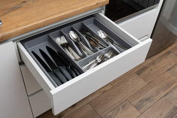 Kitchen drawer with cutlery set