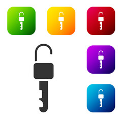 Black Unlocked key icon isolated on white background. Set icons in color square buttons. Vector Illustration.