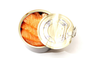 Open can of salmon pieces