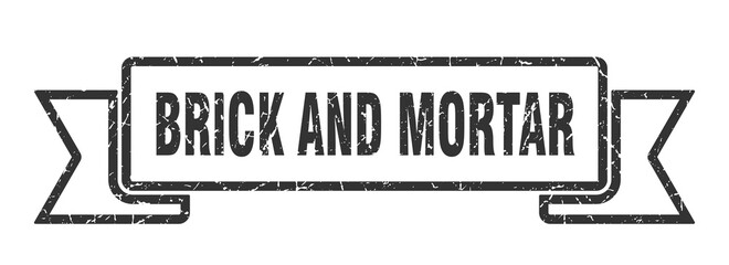 brick and mortar ribbon. brick and mortar grunge band sign. brick and mortar banner