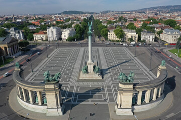 Heroes' Square or the Millennium Monument is the most important attraction of the city. Tourist attraction. Budapest, Hungary.