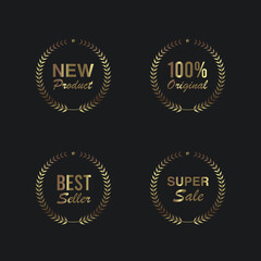 Set of golden laurel wreaths on black background. Vector Illustration