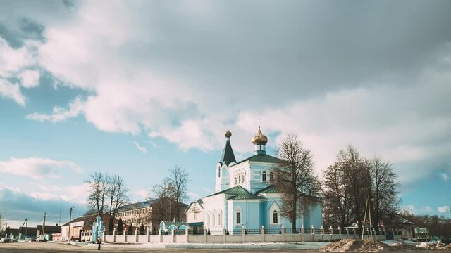 Korma Village, Dobrush District, Belarus. St. John The Korma Convent Church. Famous Orthodox Church. Time Lapse Time-lapse Timelapse